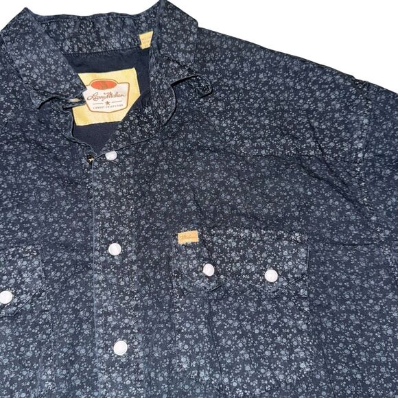Larry Mahan Western Pearl Snap Shirt Mens L Black Floral Cowboy Rodeo Vintage - Picture 7 of 14